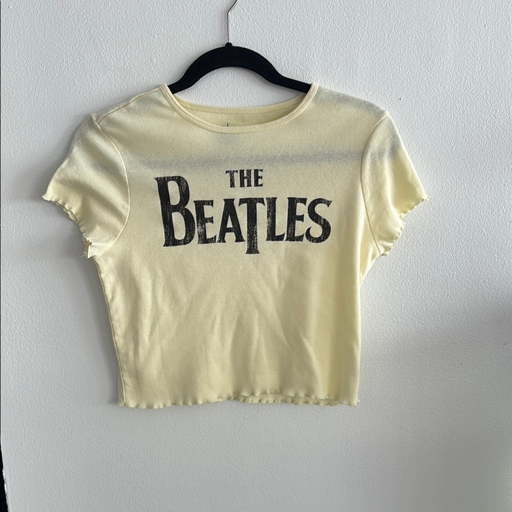 The Beatles Black and Yellow Graphic Crop T-Shirt